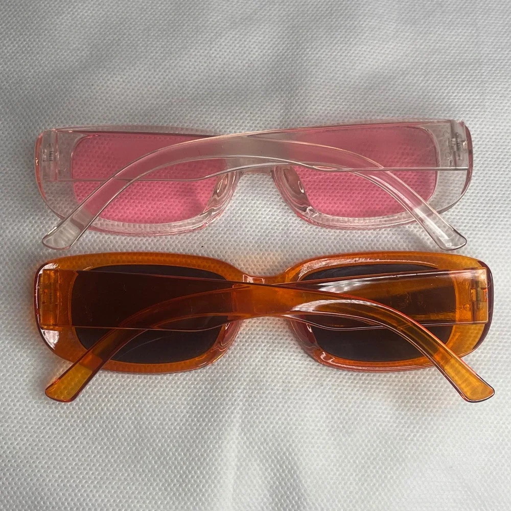 (2) TWO Pair Couples Beach Vacation Sunglasses Orange Black Clear Pink Travel